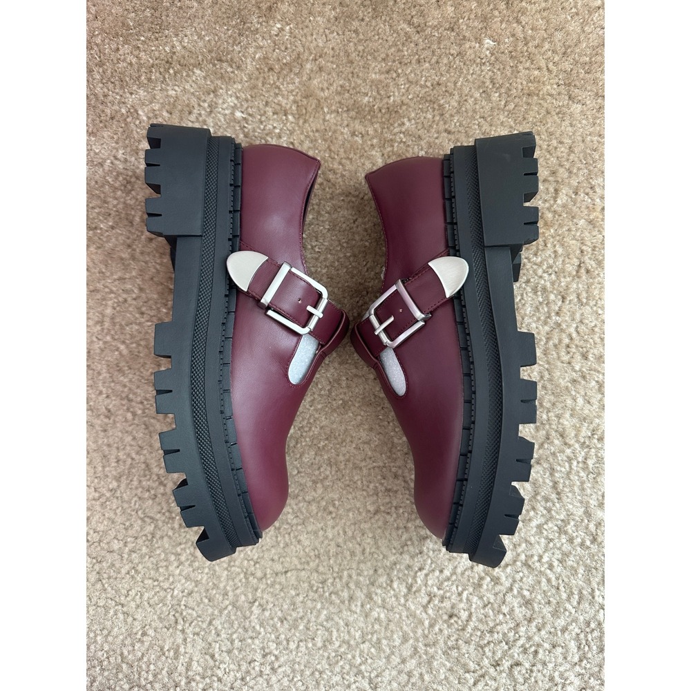 Steve Madden Kamlee T-Strap Loafers Womens 6.5 Wine Lug Sole‎ Platform Shoes NEW - Picture 6 of 9